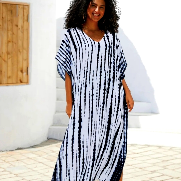 Chic Comfortable Blue White Comfortable Kaftan Holidays Runabout Casual Leisure - Picture 1 of 3